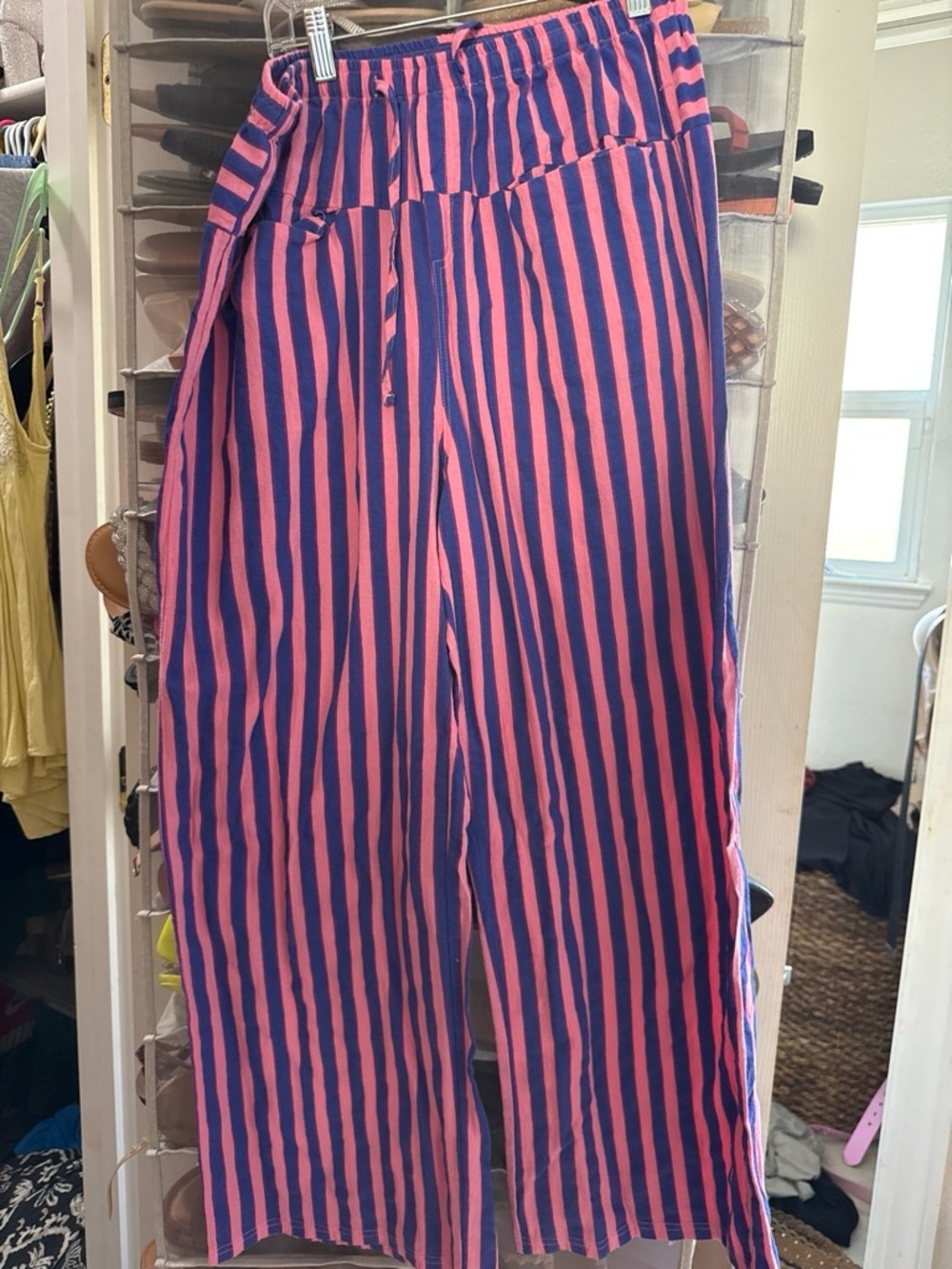 Amazon Pink and Blue Vertical-Stripe Wide Leg Pants